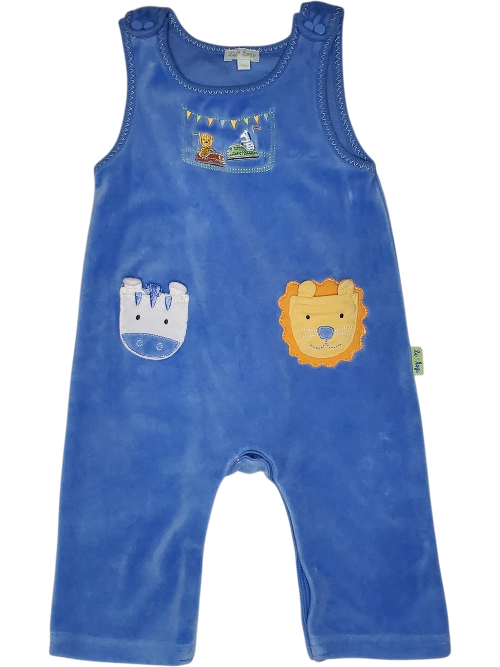 Le Top Blue Velour Animal Appliqué Overalls Romper Baby Size 9 Months